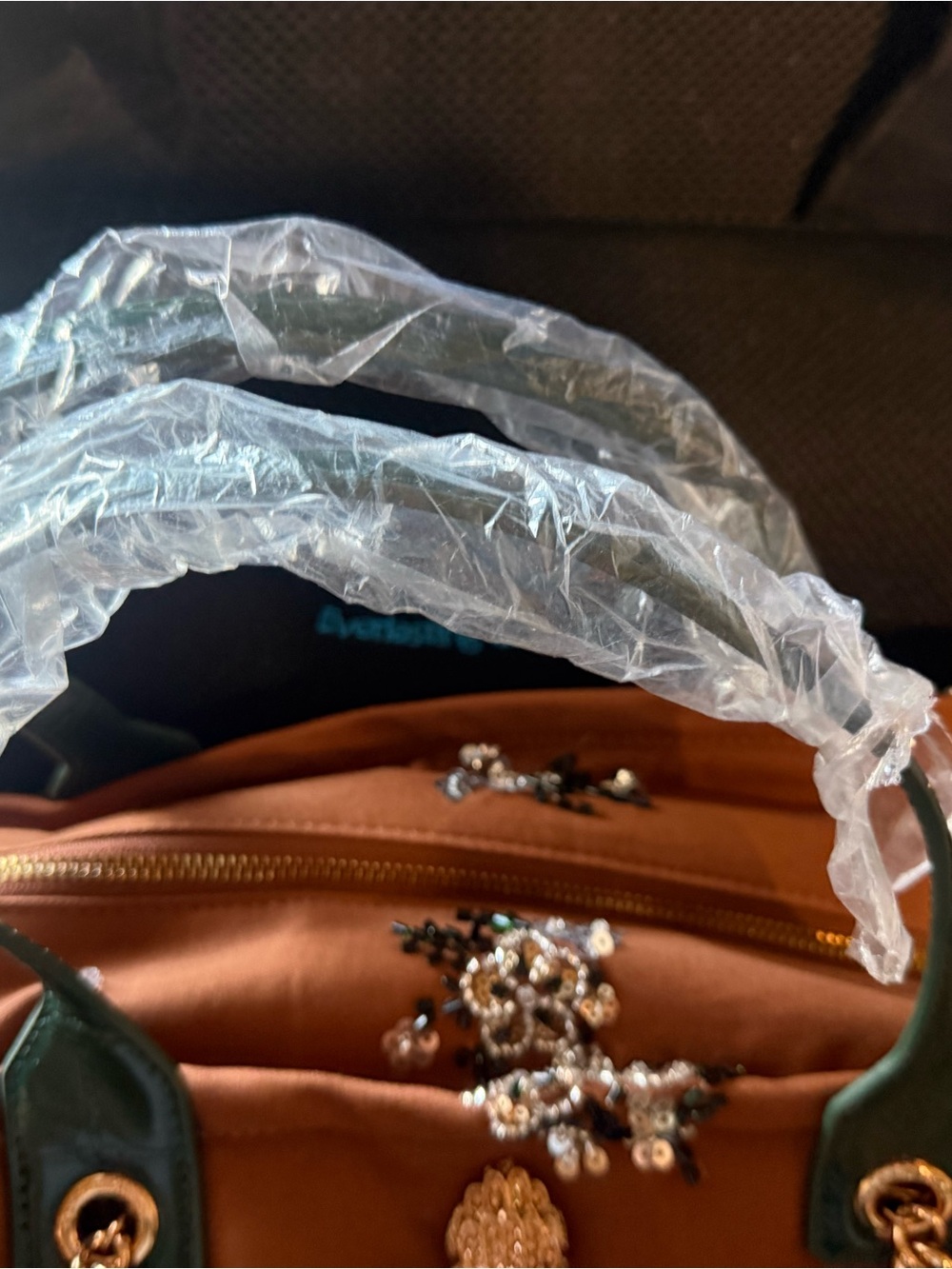 Kurt Geiger Hoxton Shopper Tote Brownwith Dark Green Trim and Gold Chain Handles - Picture 8 of 14